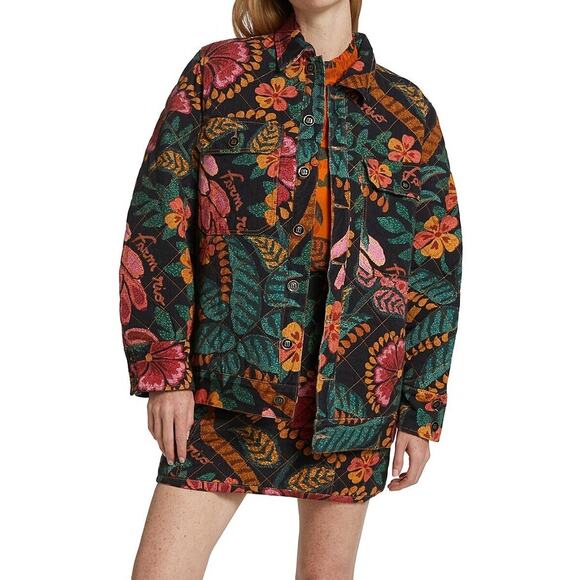 Farm Rio Women's Multicolor Floral Print Oversized Canvas Jacket Size Large - Picture 1 of 11